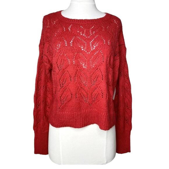 by Anthropologie Red Pointelle Knit Sweater Size XL New OB1773429 - Picture 2 of 7
